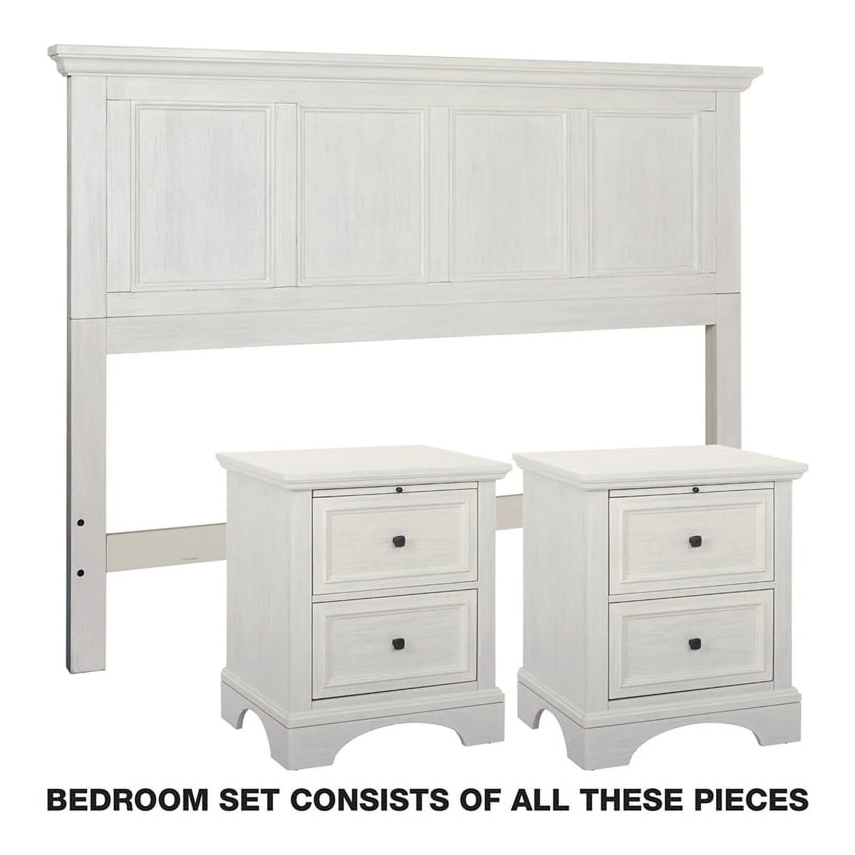 Queen 3pc Bedroom Set Rustic White Engineered Wood V1621