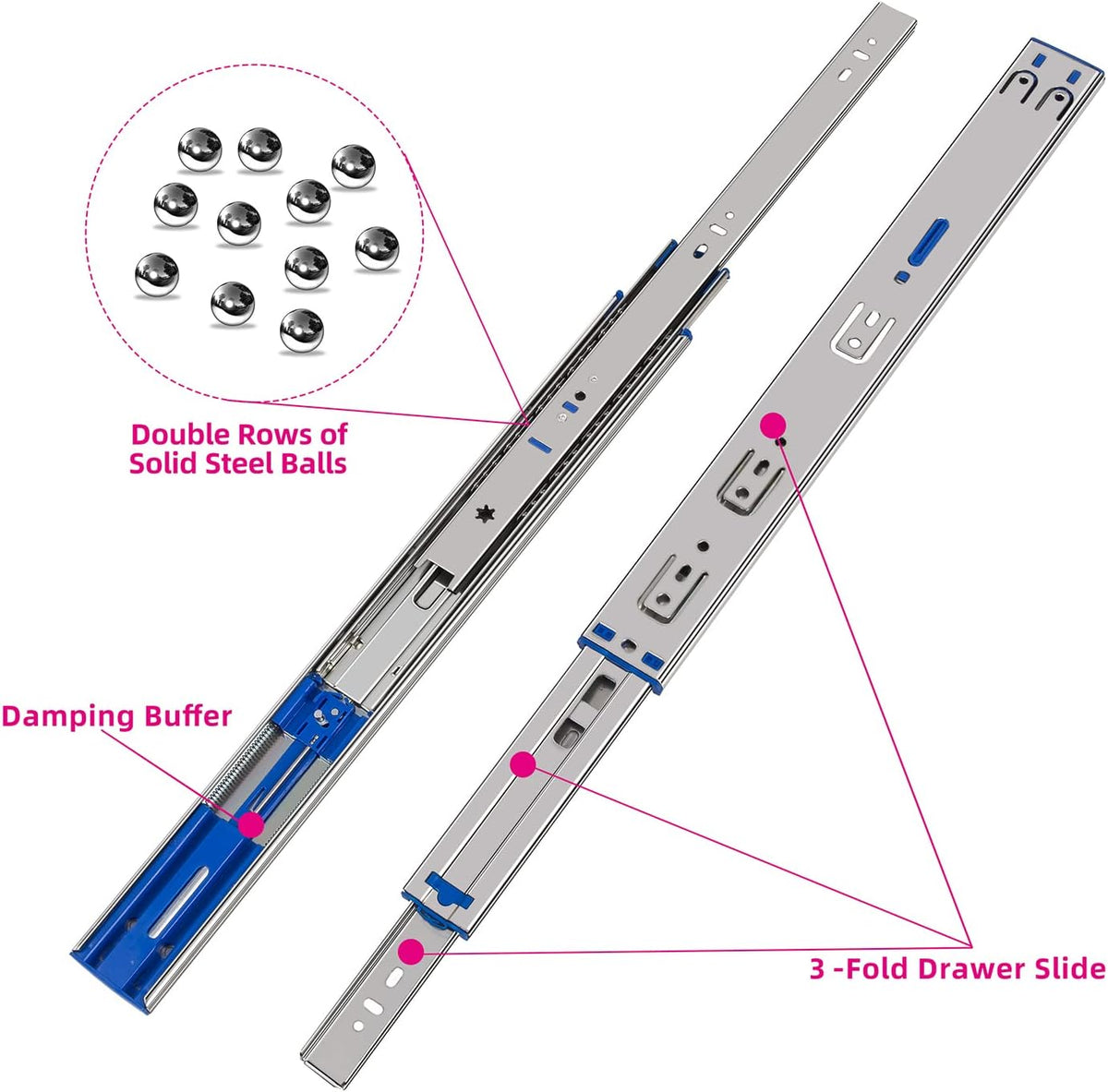 24 Inch Soft Close Full Extension Ball Bearing Drawer Slides 6 Pairs G525908