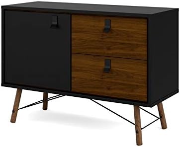2 Piece Furniture Set with Sideboard and China Cabinet in Black Matte and Walnut L2219