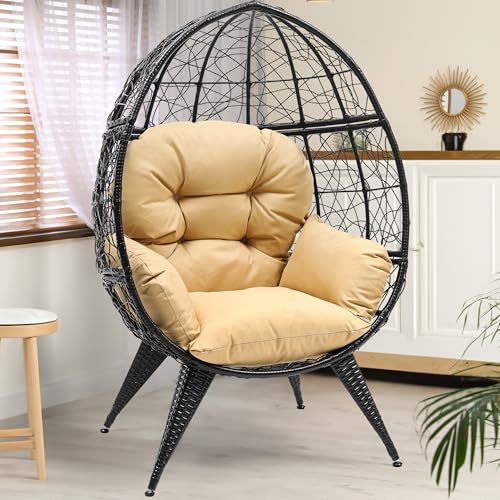 Oversized Grey Wicker Egg Chair with Stand and Cushion X149621