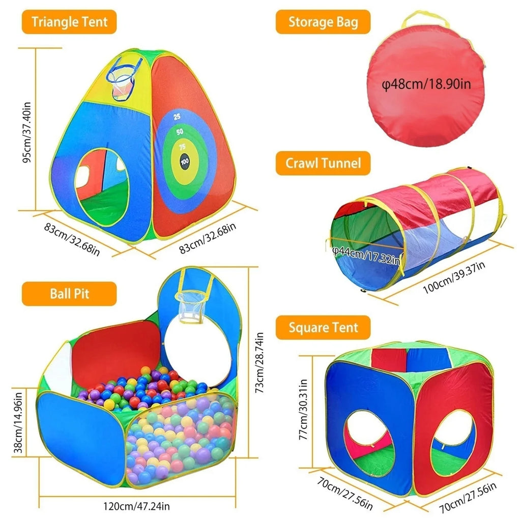 5Pcs Kids Ball Pit Tents Pop Up Playhouse with 2 Crawl Tunnel & 2 Tent H824