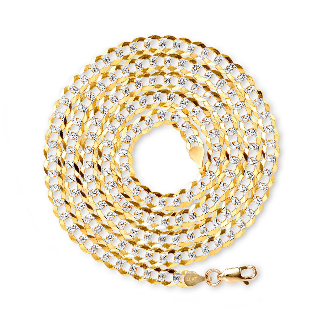 10k Yellow Gold Solid 5mm Cuban Chain Diamond Cut Pave Two Tone Bracelet M4930