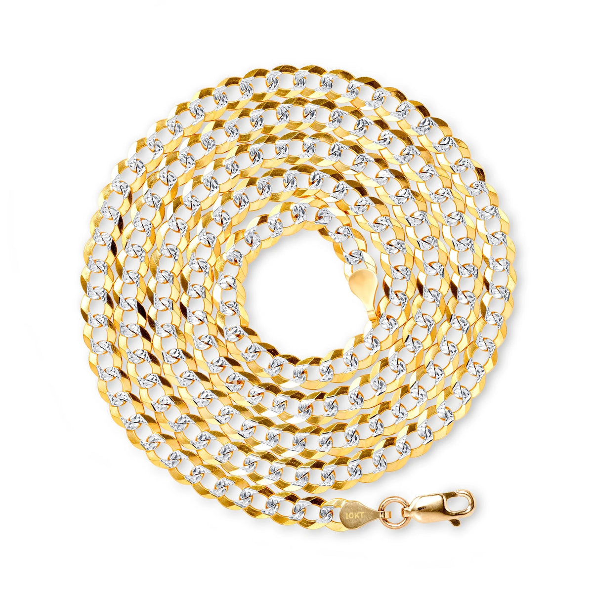 10k Yellow Gold Solid 5mm Cuban Chain Diamond Cut Pave Two Tone Bracelet M4930