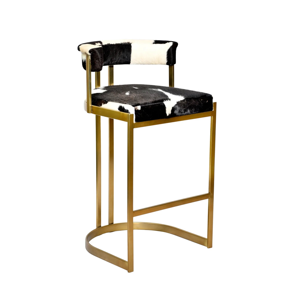 Gold Stainless Steel Chair with Black and White Leather Seat U837489