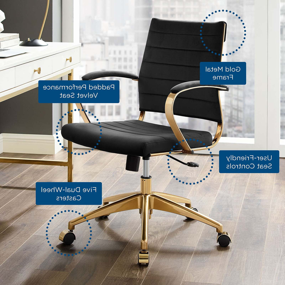 Black Velvet Computer Work Desk Chair I5622