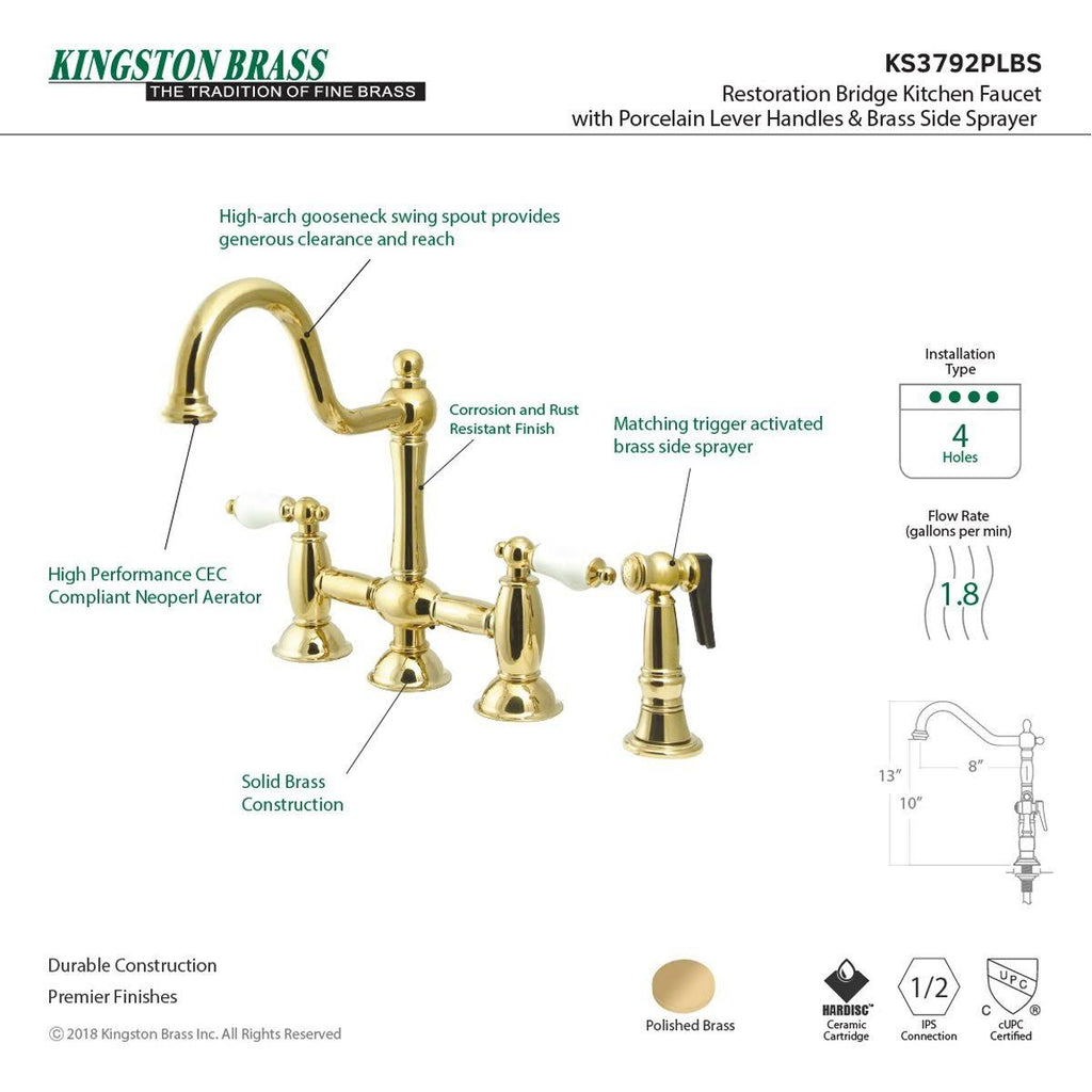 Brushed Nickel Bridge Kitchen Faucet with Brass Sprayer J997