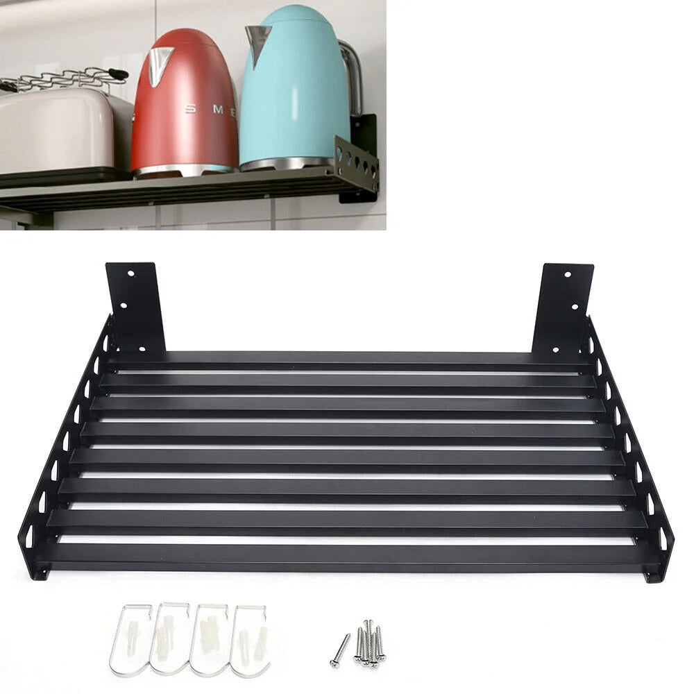 Microwave Oven Wall Mount Shelf Storage Rack with 4 Hooks B9538