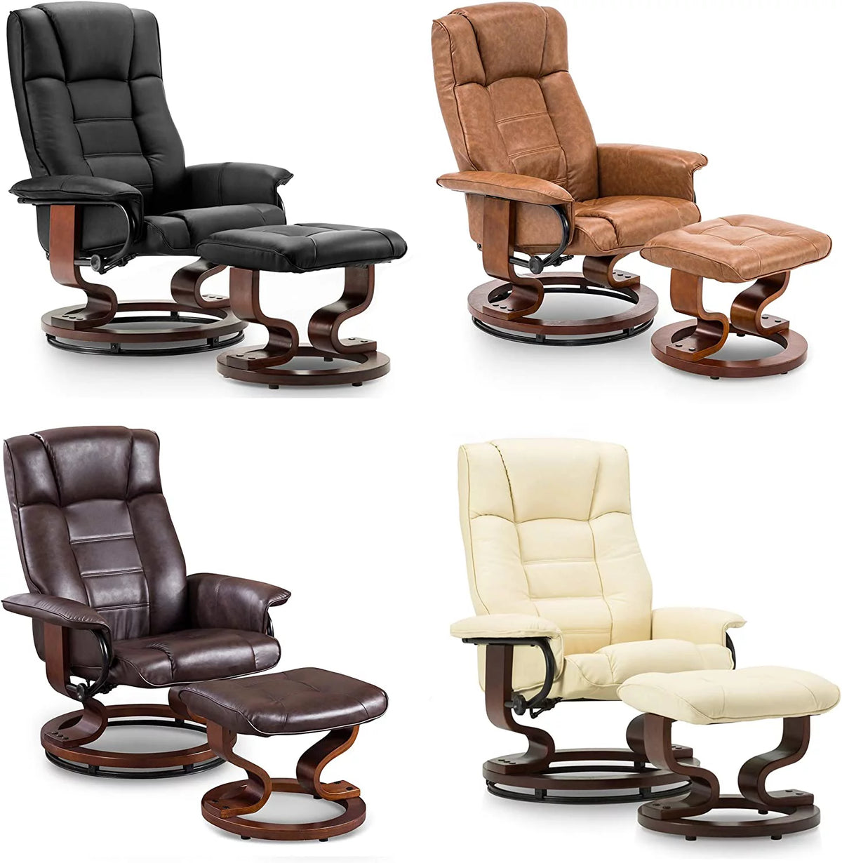 Cream White Faux Leather Swiveling Recliner Chair with Ottoman G3500