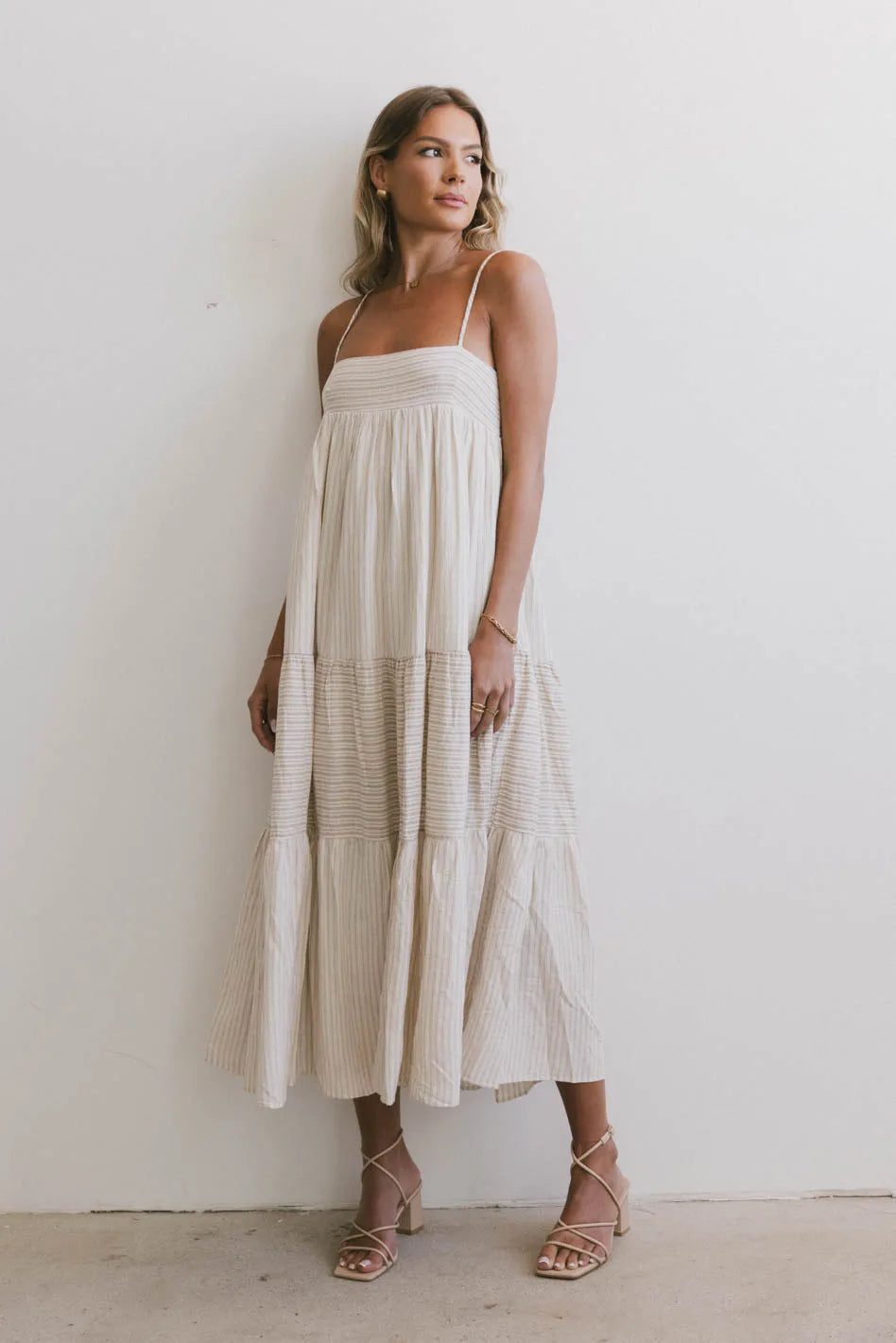Striped Midi Dress in Natural J28708