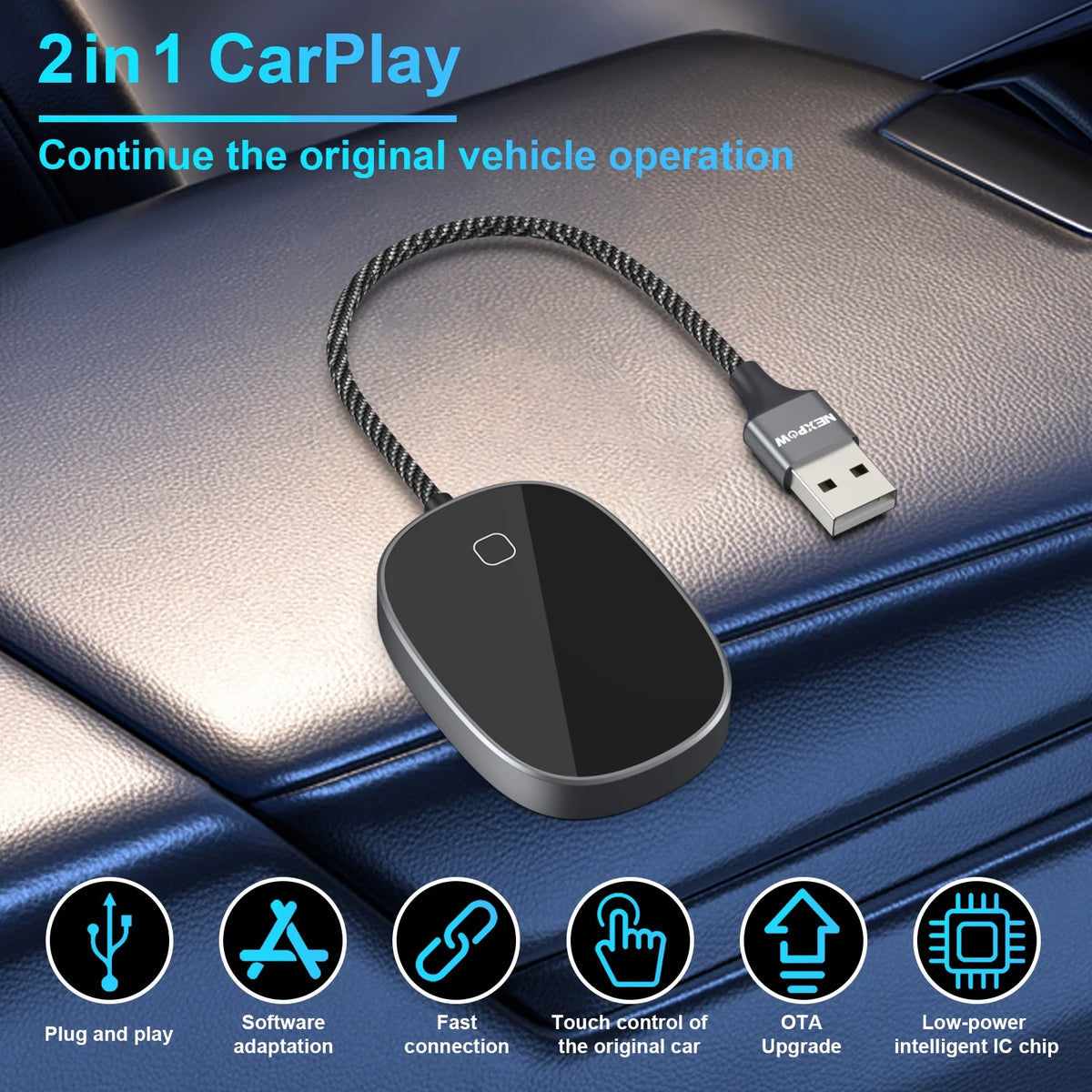 2 in 1 Wireless CarPlay & Android Auto Car Adapter, Grey Y31366