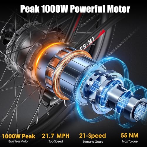 26" Electric Mountain Bike with 48V 374.4WH Battery, 21 Speed B121