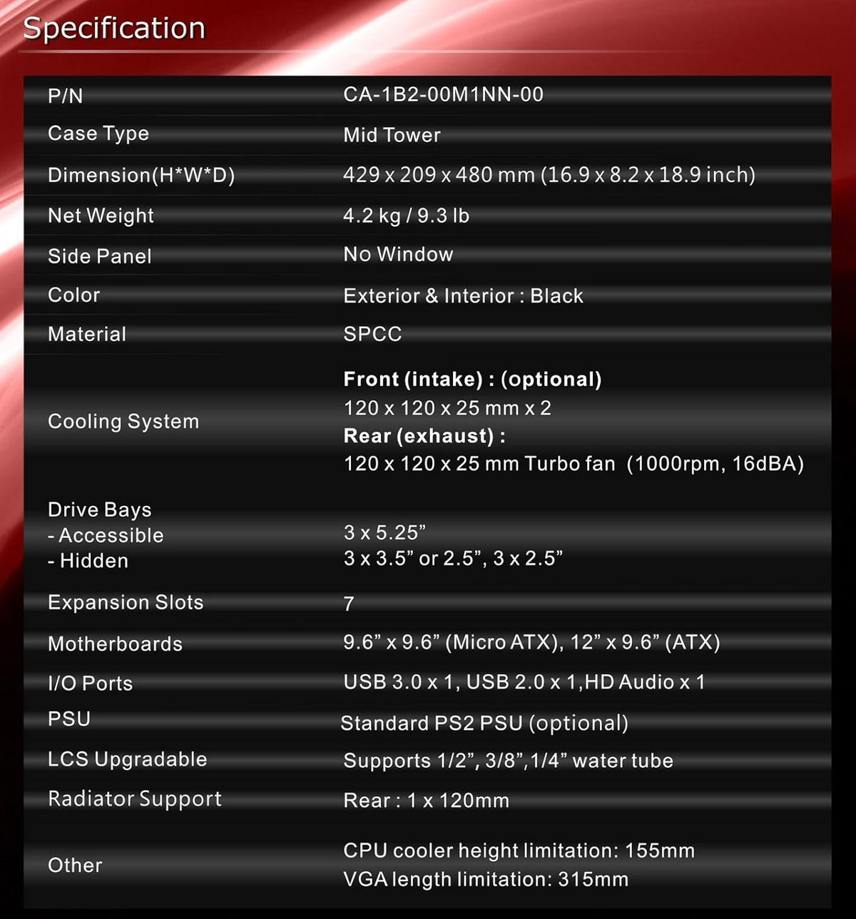 Black SPCC ATX Mid Tower Computer Chassis W87962
