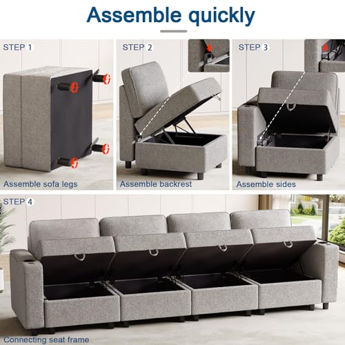 Modular Sectional Sleep Sofa with Storage and LED Light W3895