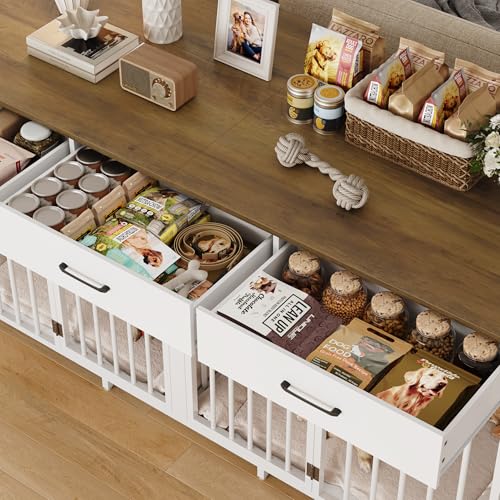 White 71" Wide Double Dog Crate with 3 Drawers Y281597