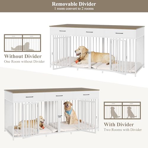 White 71" Wide Double Dog Crate with 3 Drawers Y281597