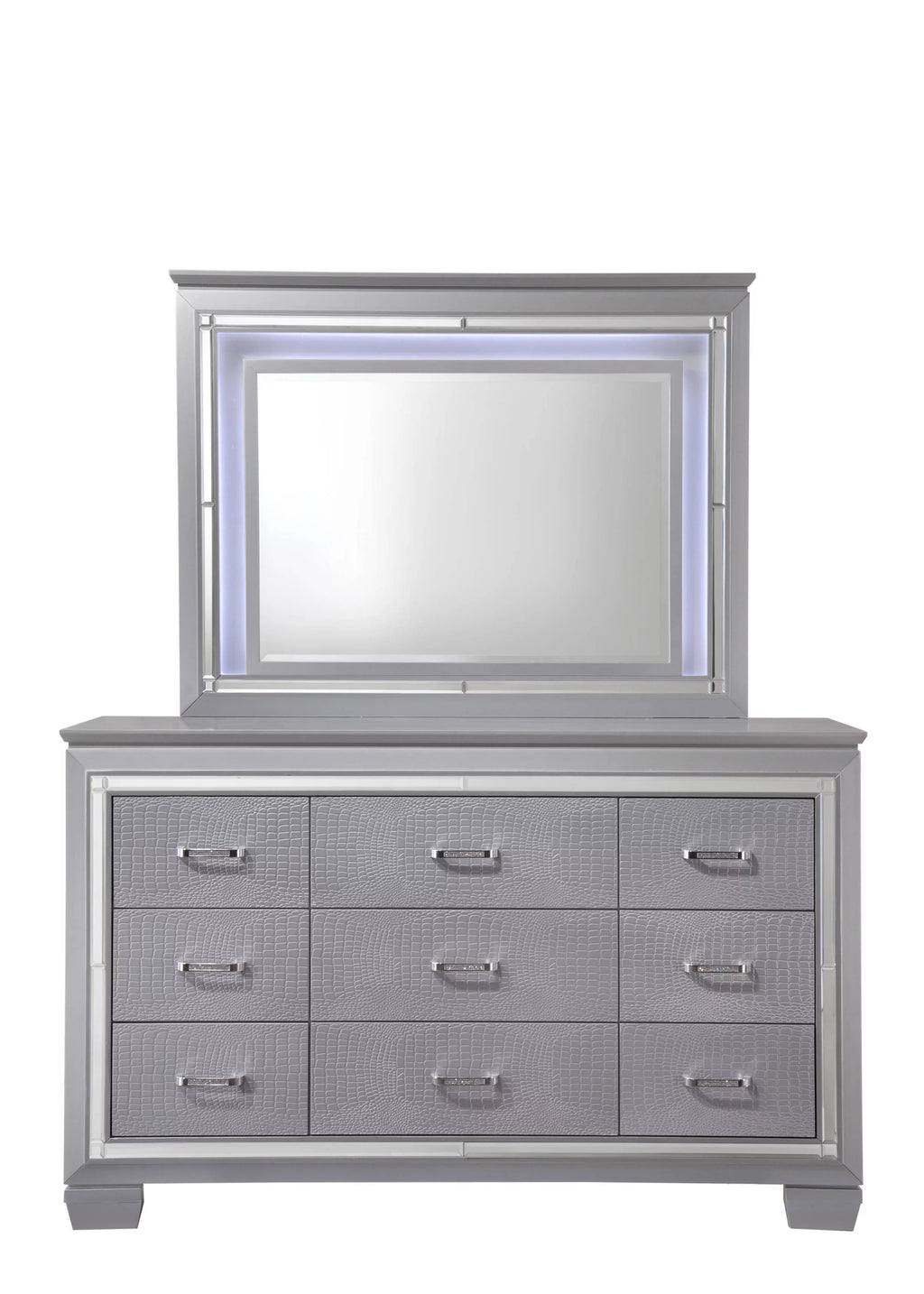 Queen Size LED Backlit Upholstered Bed Dresser Mirror Nightstand Chest Wooden Furniture Set Q75098