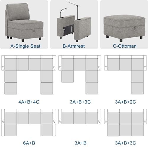 Modular Sectional Sleep Sofa with Storage and LED Light W3895