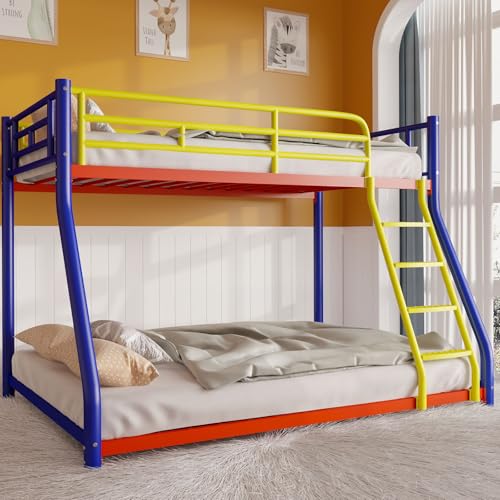 Black Metal Twin Over Twin Bunk Bed with Ladder and Guardrail E156289