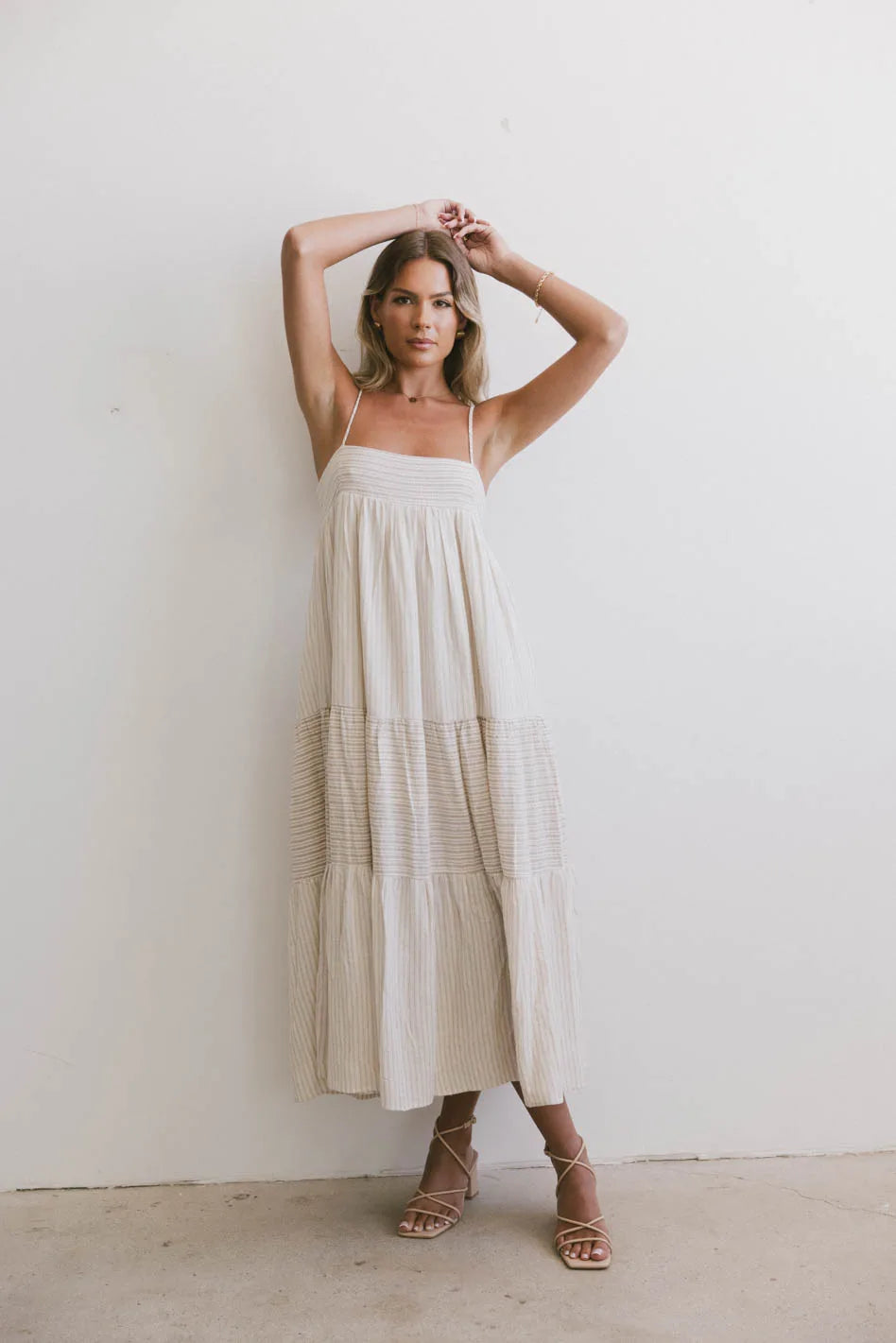 Striped Midi Dress in Natural J28708