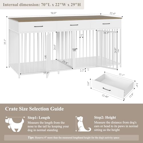 White 71" Wide Double Dog Crate with 3 Drawers Y281597