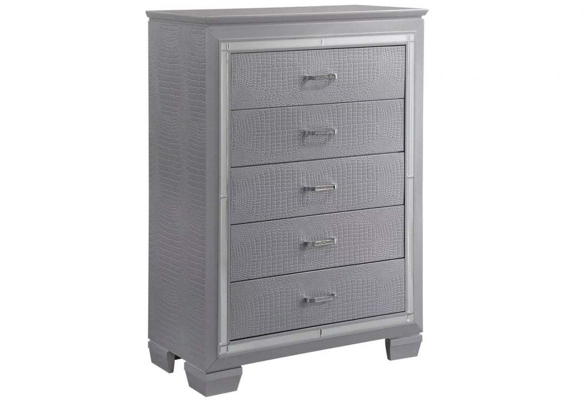 Queen Size LED Backlit Upholstered Bed Dresser Mirror Nightstand Chest Wooden Furniture Set Q75098