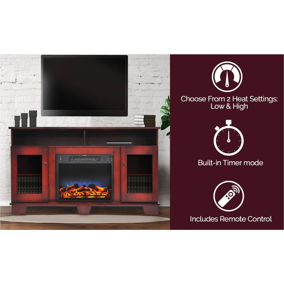 Cherry Electric Fireplace with Entertainment Stand R158533