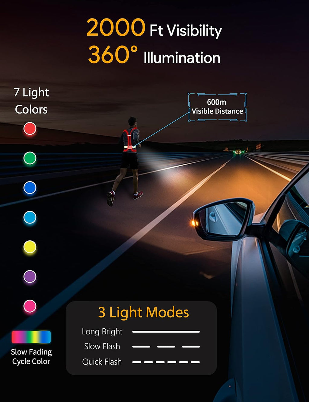 High Visibility LED Light Up Vest, 360° Reflective Safety Gear, Rechargeable Waterproof, L-Green V593974
