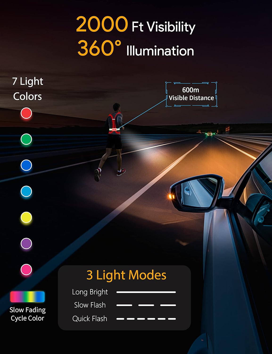 High Visibility LED Light Up Vest, 360° Reflective Safety Gear, Rechargeable Waterproof, L-Green V593974