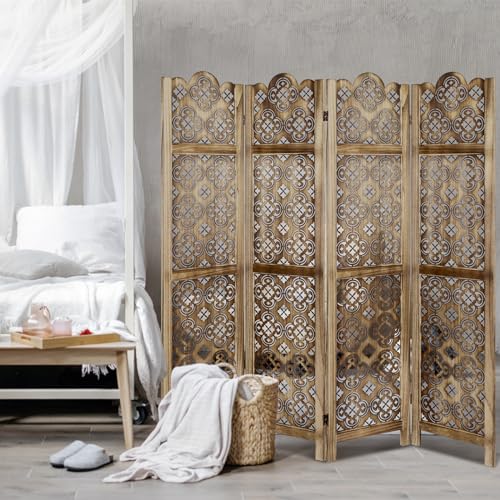 Grey 6 Panel Room Divider with Hand Carved Folding Privacy Screen N629