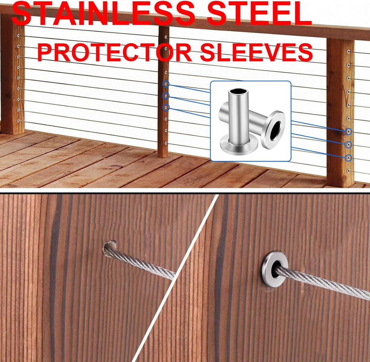 120 Pack Stainless Steel Protector Sleeves for 1/8 Wire Rope Cable Railing A7556