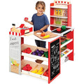 Red Wooden Supermarket Toy Set with Play Food, Cash Register, Conveyor J234611