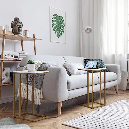 White Marble C Shaped Side Table Set of 2 R37908