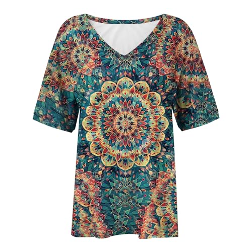 Retro Ethnic Floral Printed V Neck Tops R21387