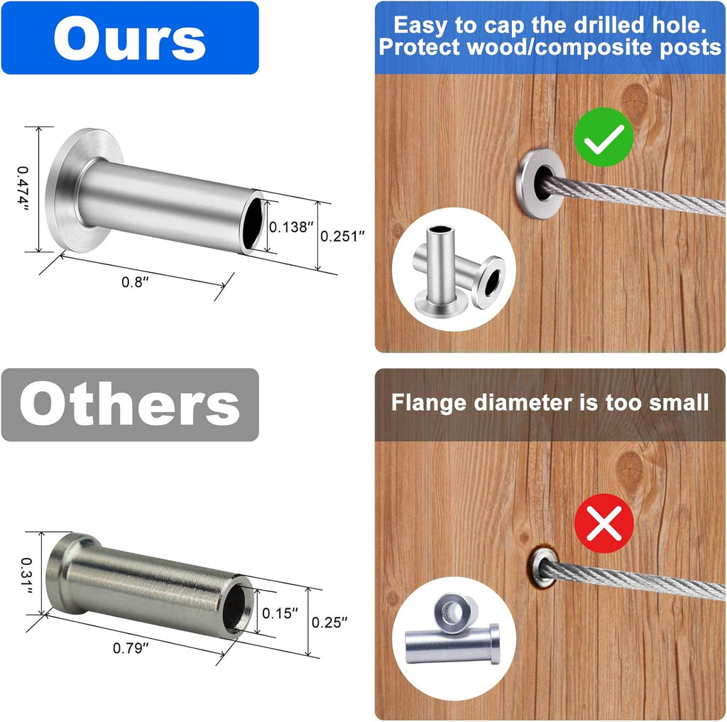 120 Pack Stainless Steel Protector Sleeves for 1/8 Wire Rope Cable Railing A7556