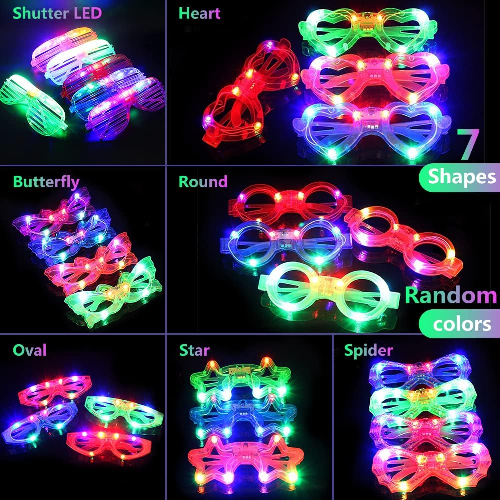 21 Pcs LED Glasses 7 shapes 6 LED Glow In The Dark Party Supplies W693307
