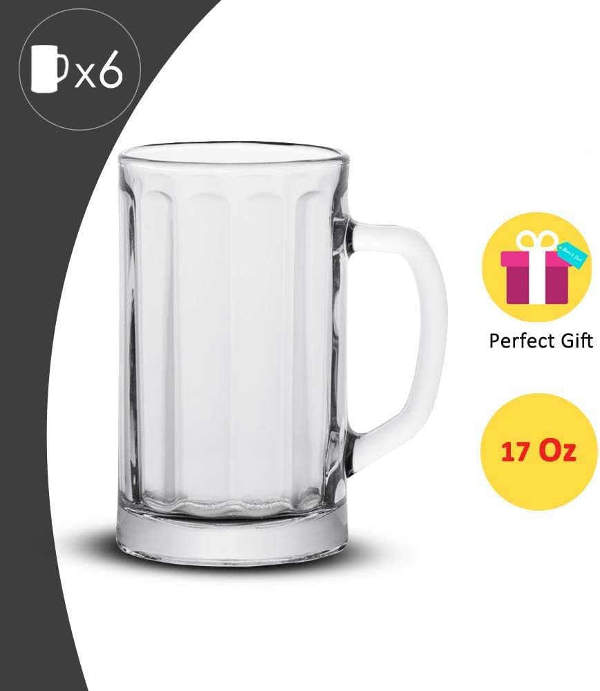 17 Ounce Clear Beer Mugs, Set of 6 V610