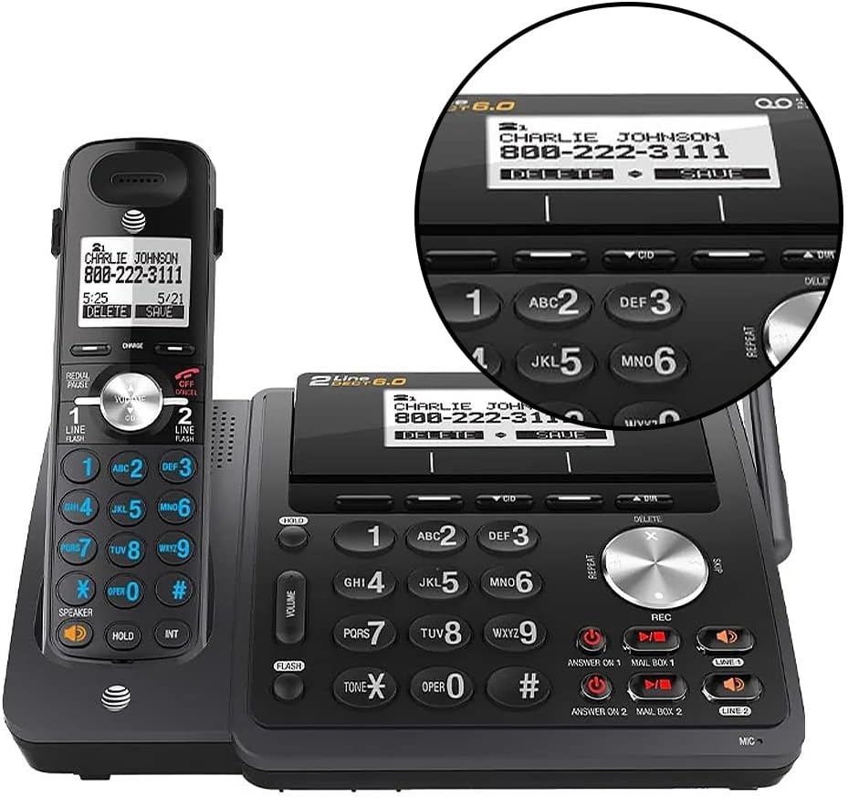 2-Line Expandable Cordless Phone with Answering System, 6 Handsets, Black T297087
