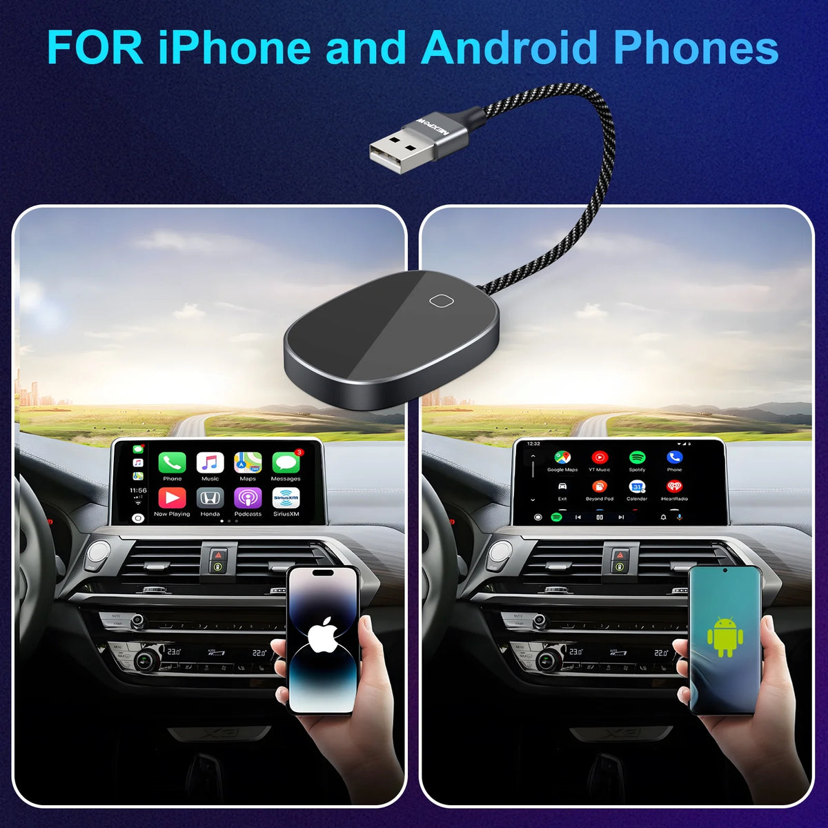 2 in 1 Wireless CarPlay & Android Auto Car Adapter, Grey Y31366