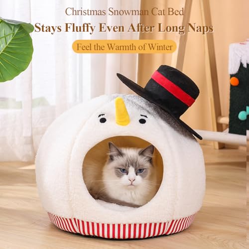 Snowman-Shaped Enclosed Cat Bed Cave with Washable Mat W855665