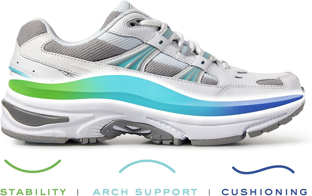 White and Blue Leather Walking Shoes 11 Wide Z614399