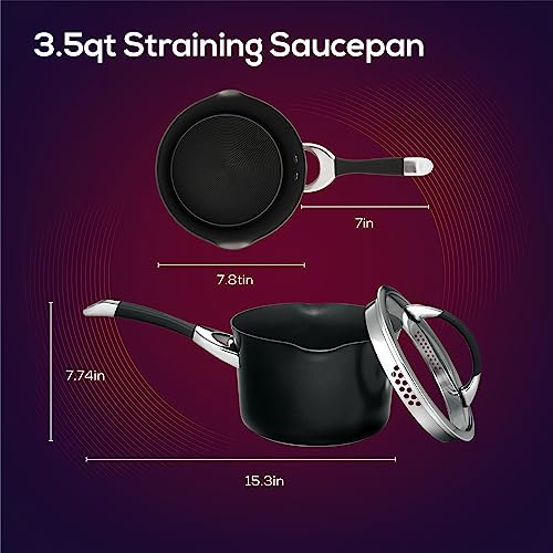 3.5 Quart Black Hard Anodized Nonstick Saucepan with Lid V630289