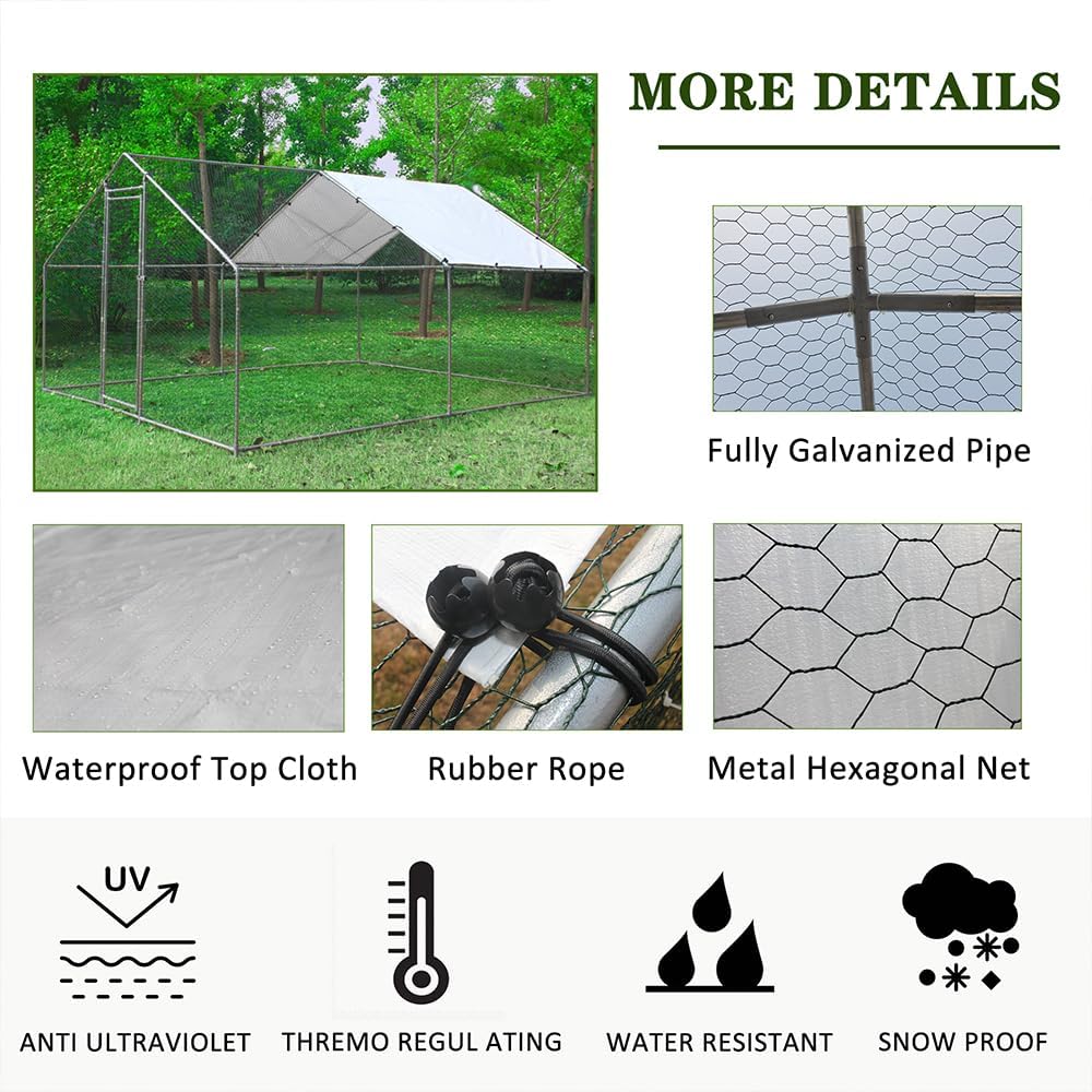 Large Metal Chicken Coop with Waterproof Cover (10' L x 13 W x 6.56' H) G704