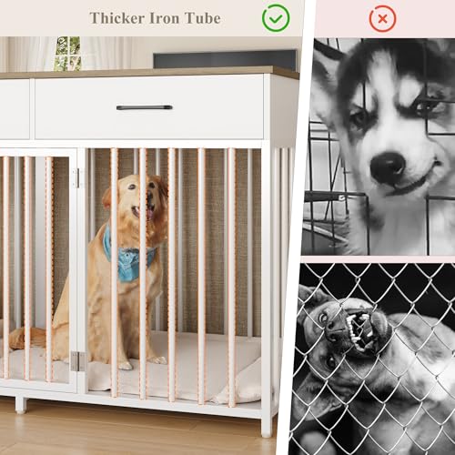White 71" Wide Double Dog Crate with 3 Drawers Y281597