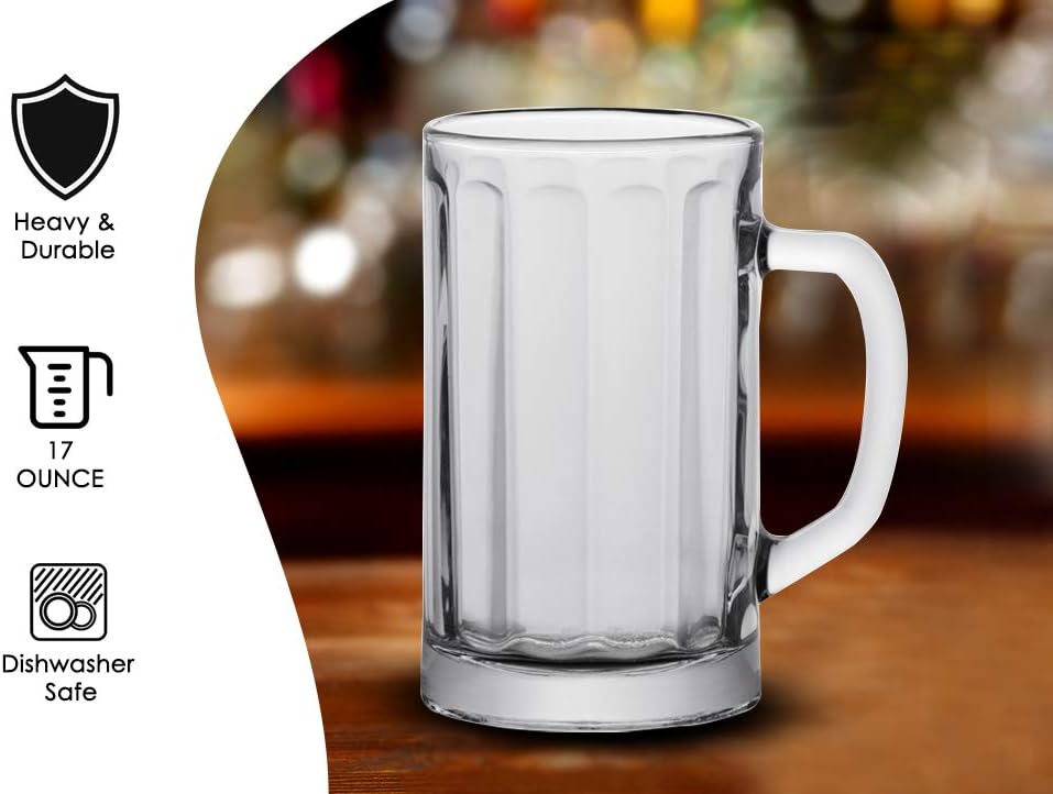 17 Ounce Clear Beer Mugs, Set of 6 V610