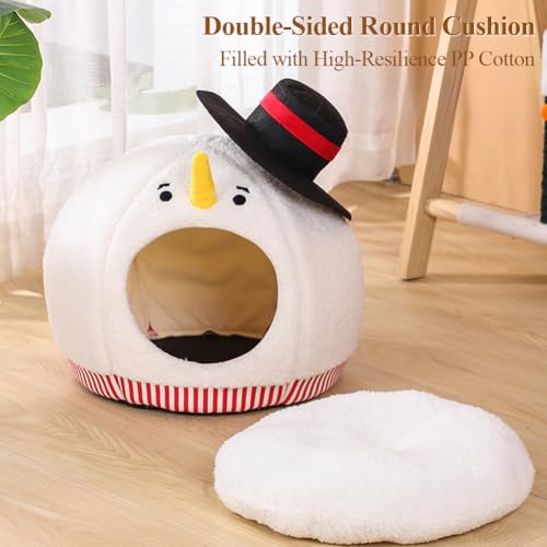 Snowman-Shaped Enclosed Cat Bed Cave with Washable Mat W855665
