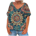 Retro Ethnic Floral Printed V Neck Tops R21387