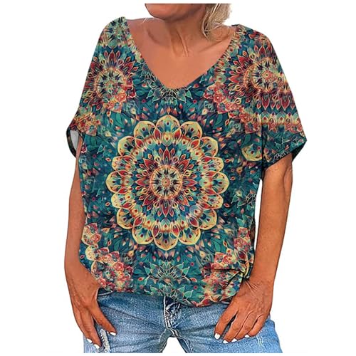 Retro Ethnic Floral Printed V Neck Tops R21387