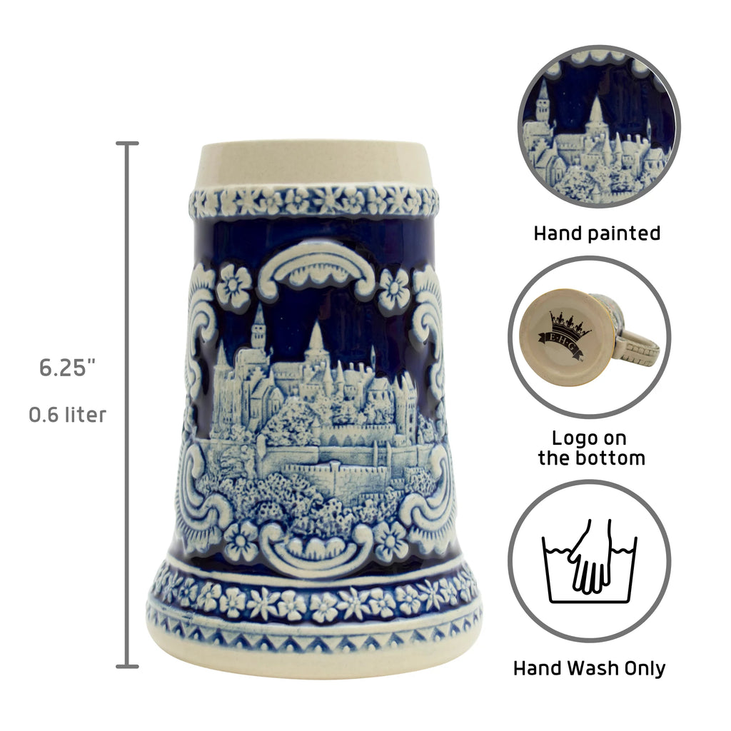 German Castle Engraved Ceramic Beer Stein 0.6 Liter X639