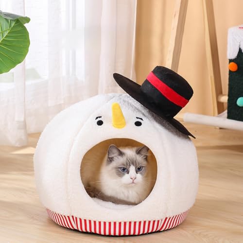Snowman-Shaped Enclosed Cat Bed Cave with Washable Mat W855665