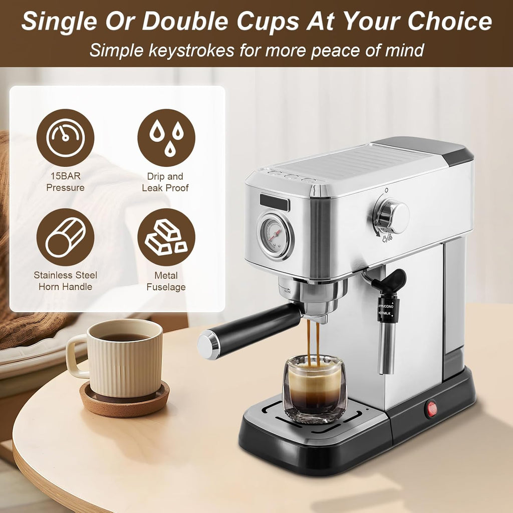 15 Bar Espresso Machine with Milk Frother Steamer A79274